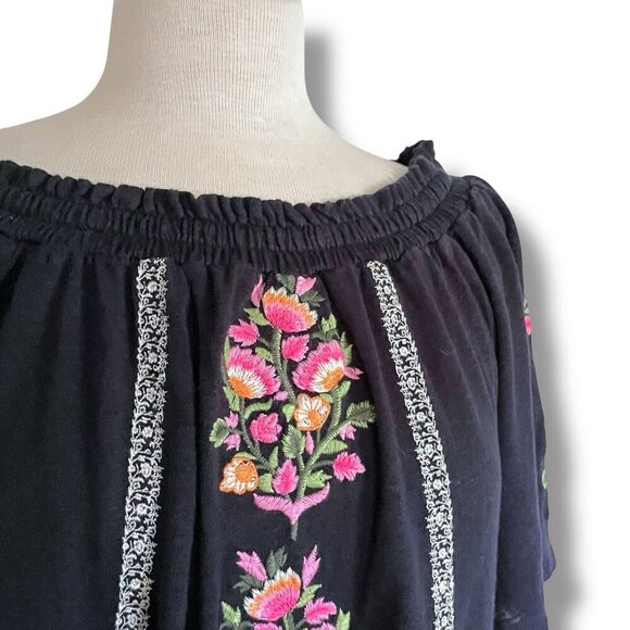 Sundance Womens Floral Path Dress Sz Small Navy Blue Linen Boho Embroidered - Picture 5 of 10